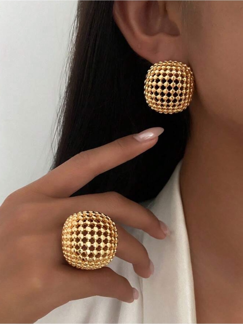 Regal Dome Gold Statement Set
—Sculptural Earrings & Ring